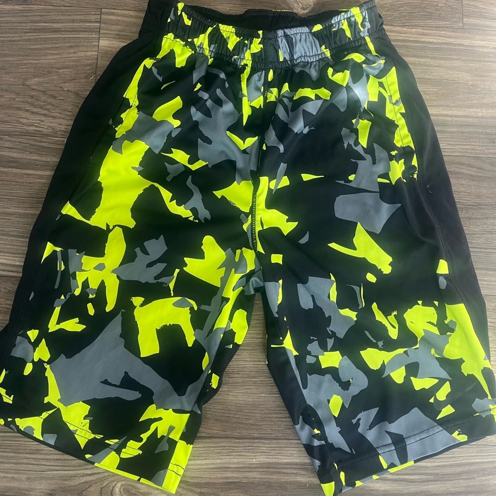 Nike Black and Neon Yellow Dri-FIT Shorts